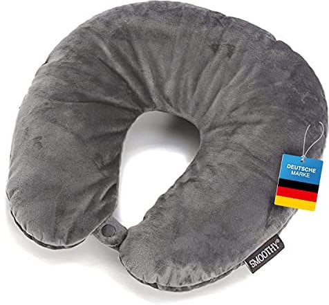 GOODS+GADGETS Smoothy Reise Nackenkissen mit Mikroperlen - Nackenhörnchen mit Fleece Bezug - Grau