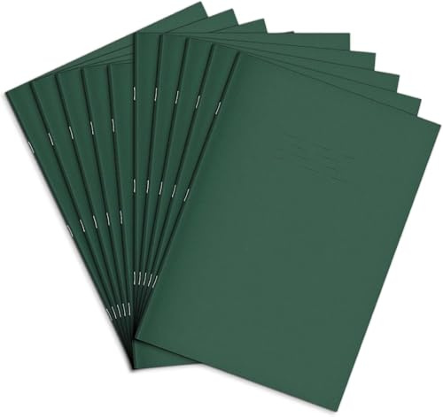 Rhino A4 Exercise Books, 80-Page / 8mm Lined with Blank Alternate Pages Notebook, 10-Pack, Office & School Stationery Supplies, Dark Green