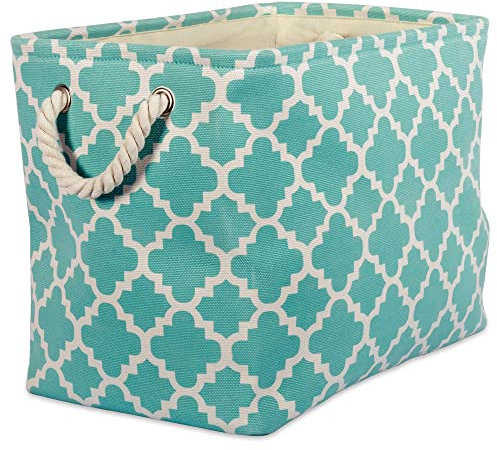 DII CAMZ37862 Printed Polyester Storage Bin -Medium Rectangle, Aqua Lattice
