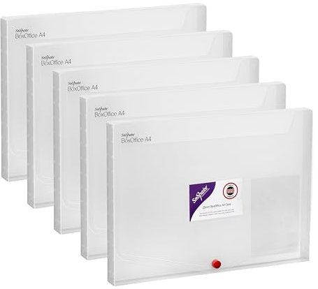 Snopake A4 25 mm BoxOffice – Clear [Pack of 5] Polypropylene Storage Box with Business Card Holder [13733]