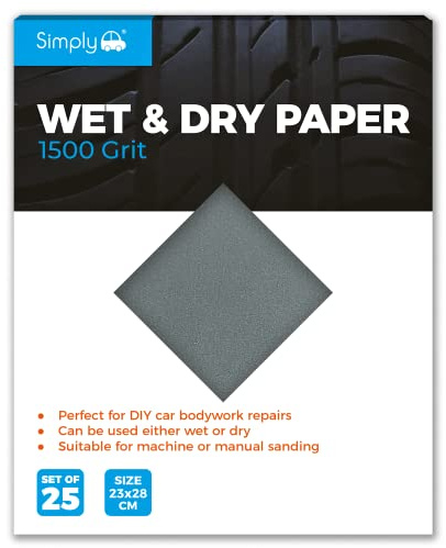 Simply WD1500 Wet & Dry Polishing Paper 1500 Grit, Pack of 25, 230mm x 280mm, Perfect for DIY Car Bodywork Repairs, Machine, Manual Sanding, Furniture and Home Improvement, gray