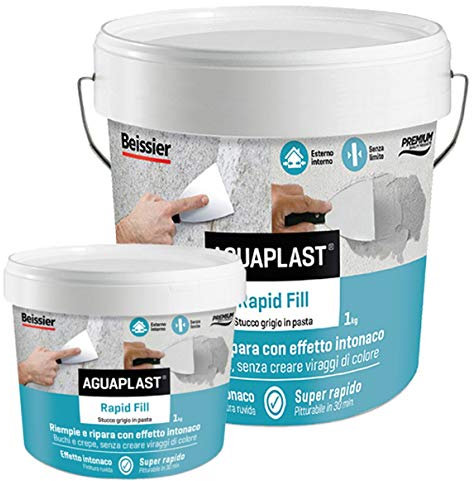 AGUAPLAST RAPID FILL KG.1 PASTA - Stucco in pasta effetto intonaco, verniciabile in 30 min, ideale per chiusura fori, buchi e crepe