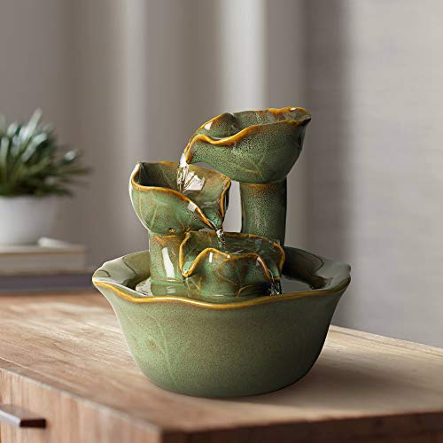 Organic Water Lily Ceramic 8 High Tabletop Outdoor Indoor Small Fountain