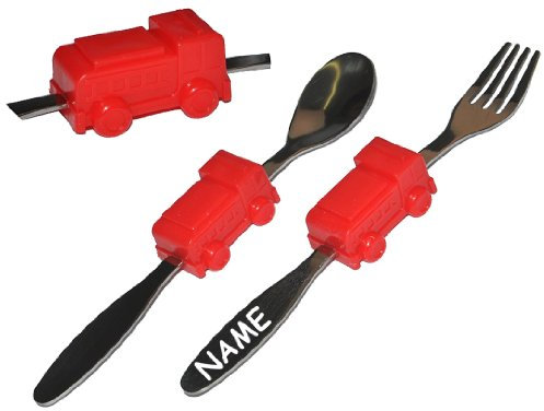alles-meine.de GmbH 2 TLG. Besteckset aus Edelstahl - incl. Namen - Gabel Löffel - mit Feuerwehr/Auto - Besteck Kinderbesteck - Autos für Jungen Kinder