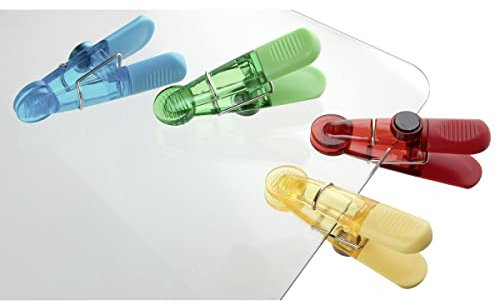 Fackelmann Magnetclips TECNO, Verschlussclips aus Kunststoff, Verschlussklammern mit Magnet (Farbe: Rot, Gelb, Blau, Grün), Menge: 4 Stück
