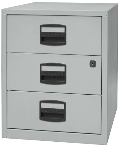 Bisley Home Personal Rollcontainer PFA: mit 3 Schublade/Bürocontainer/Rollwagen Gebrauch für Schreibtisch, Akten, Dokumente, Schreibwaren Maße: 40 x 41.3 x 52.8 cm | 3 Universalschubladen, silber