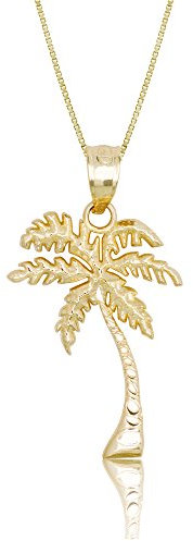 Honolulu Jewelry Company 14k Yellow Gold Palm Tree Necklace Pendant with 18 Box Chain