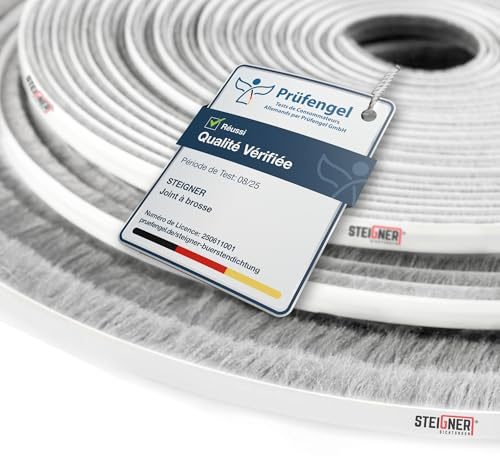 STEIGNER Guarnizione a spazzola autoadesiva grigio 7 mm x 10 m - Guarnizione per finestre, porte scorrevoli e interne - Isolamento dal freddo, protezione contro gli insetti