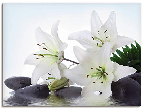 ARTland Leinwandbilder Wandbild Bild auf Leinwand 80x60 cm Madonna-Lilien und Spasteine im Wasser in weiß T5LS