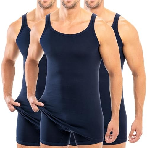 HERMKO 3007 3er Pack extralanges Herren Unterhemd (+10 cm) Tank Top aus 100% Bio-Baumwolle, Größe:D 10 = EU 4XL, Farbe:Marine
