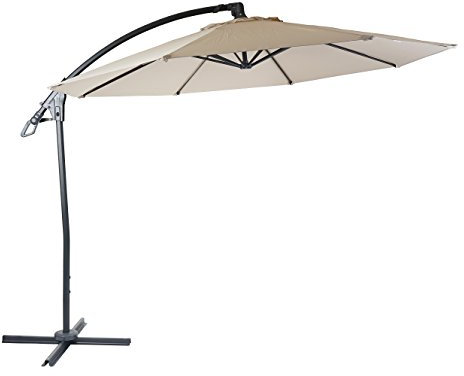 Mendler Deluxe HWC-D14 Parasol déporté rond Ø 3 m polyester aluminium/acier 14 kg – blanc crème sans support