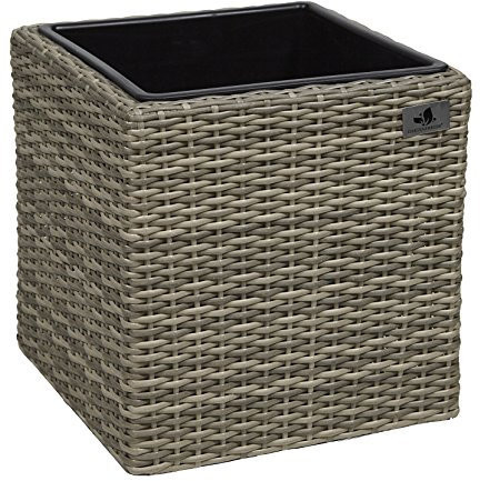 Gartenfreude Cache-Pot en rotin synthétique avec Insert en Plastique et système d'arrosage pour intérieur et extérieur, 36 x 36 x 36 CM, différentes Versions Naturel