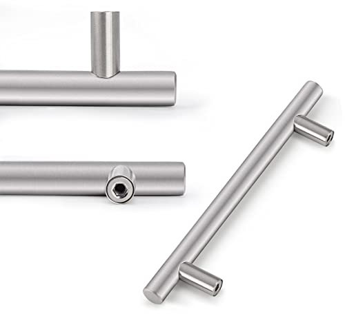 Probrico 10 PCS Brushed Nickel Stainless Steel Kitchen Cabinet T Bar Handle Furniture Drawer Pulls Cuoboard Knobs PD201HSS160(160mm Hole centers/224mm Long)