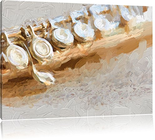 Pixxprint Detailaufnahme Einer Querflöte, Größe: 80x60cm, Leinwandbild, fertig gespannt, Wandbild, Dekoration, Kunstdruck, kein Poster