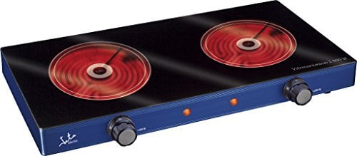 Jata V142 Cocina eléctrica vitrocerámica 2 placas de 16,5 cm de 1200 W cada una, Cuerpo Metálico, 2 Termostatos Regulables de Temperatura, Protección Sobrecalentamiento, Azul
