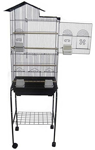 YML 6894 3/8 Bar Spacing Tall Villa Top Bird Cage with Stand, 18 x 14/Small, Black