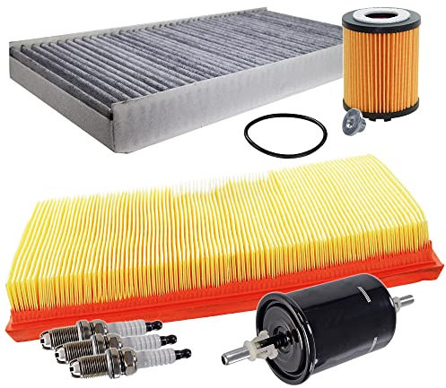 Inspektionspaket SET D 1x Luftfilter 1x Innenraumfilter (Pollenfilter) mit Aktivkohle 1x Ölfilter 1x Kraftstofffilter 3x Zündkerze 1x Ölablass-Schraube 1x Dichtring für Ölablass-Schraube