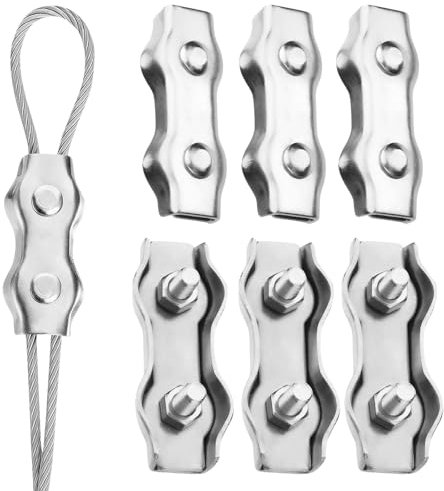 UICCVOKK 6Pcs M6 Duplex Clamp, Duplex Bolt Cable Clamp, 304 Stainless Steel for Duplex Wire Rope Clamp, Rope Connector Duplex Clamp, 6mm Heavy Duty Wire Rope Clips, Clothesline Tensioner Awning Fixed