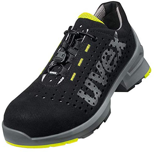 Uvex 1 gelochter Halbschuh, Sicherheitsschuhe S1 SRC, Arbeitsschuhe für Damen & Herren, Schwarz/Lime - Gr. 47