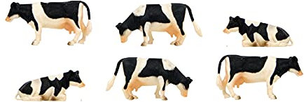 Kids Globe 90670 Kühe für Bauernhof 1:32 (6 Stück, Farbe schwarz weiß, liegend, stehend, fressend, Größe 6x10 cm) 570009