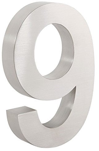 Zelsius Edelstahl Hausnummer „9“ | 13 x 20 cm, silber | Weitere Nummern verfügbar | Hausnummern, Hausnummernschild, Hausnummern Edelstahl