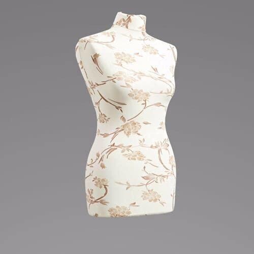 LUCCESI | Schneiderpuppe | zum Probierpreis! | Größen S - XL (Female ♀) | Torso M (36-38) | Creme-Weiss/florales Muster (braun) | Standfuss Metall-/Chrom-Dreibein | Damen Schaufensterpuppe