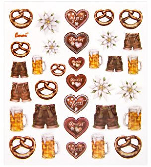 Oktoberfest Aufkleber, 33er Set: Bayerische Sticker, Bayern Deko, Brezeln, Bierkrug, Tracht, Lebkuchenherz, Edelweiß, Für Karten, Gastgeschenke & Party, Wiesn Dekoration, Oktoberfestdeko Bayerisch