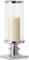 Torre & Tagus Silver Hurricane Glass Candle Holder for 3-inch Pillar Candles - 14 Tall Ceramic Pillar Candle Holder with Glass Hurricane on Pedestal For Dining Tablescape, Fireplace Mantel (Fino)