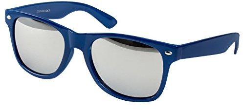 Sonnenbrille Nerdbrille Nerd Retro Look Brille Pilotenbrille Vintage Look - ca. 80 verschiedene Modelle Dunkel Blau Spiegel Glas