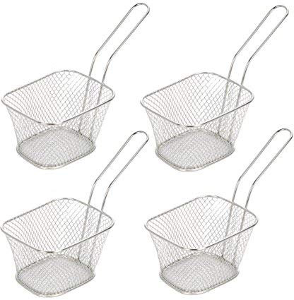 Mini Frittierkorb Pommesschale 0 x 9 cm - 4er - Metall Servierkorb für Fingerfood - Design Servierschale für Pommes Fingerfood Tapas spülmaschinengeeignet