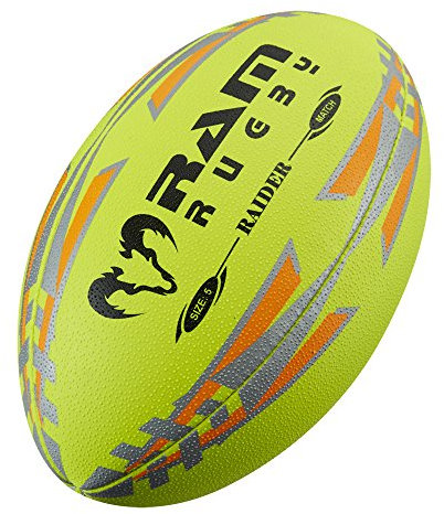 Ram Rugby Matchball Spitzenprodukt England - 3D- Grip - Handgenäht - Ultimate Passing (5, Fluor)
