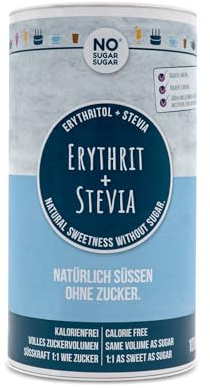 NO SUGAR SUGAR 1 kg Erythrit + Stevia Zuckerersatz, Vegan | Zuckerfrei, Kalorienfrei, Zahnfreundlich, 1:1 Süße, Gesunde Alternative ohne Eigengeschmack zum Kochen, Backen, Süßen