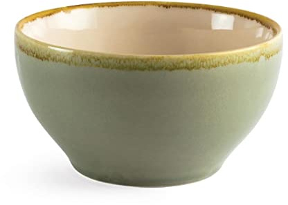 Olympia Kiln Rimmed Serving Bowls Moss 140mm Dishwasher Safe, Pack of 6 | Reactive glaze finish ensures unique rustic styling, while hand-painted rims and an edge chip warranty add durability.