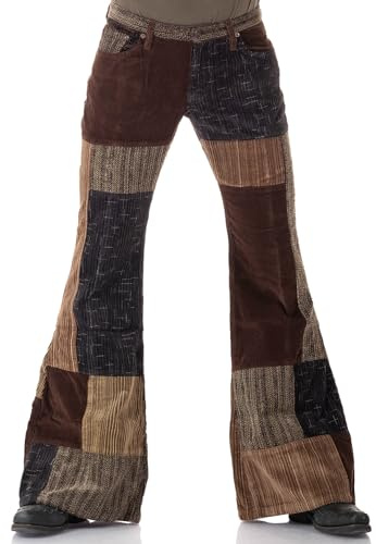 Comycom Herren Patchwork Cord Schlaghose Braun im 70er-Jahre Style