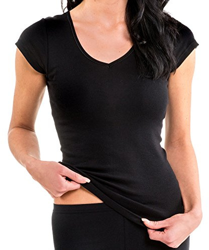 HERMKO 17880 Damen Shirt V-Ausschnitt + kurzen Ärmeln