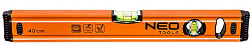 NEO TOOLS Aluminium-Wasserwaage - 40 cm - Gesicherte Libelle, m Genauigkeit, präzise geschliffen, je 1 Horizontal-und Vertikallibelle - 0,5 mm/m Genauigkeit, je 1 Horizontal-und Vertikallibelle