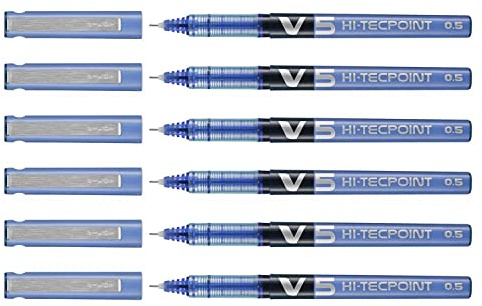 Pilot 6 Stück Tintenroller V5 Flüssigtinte pte Fine blau
