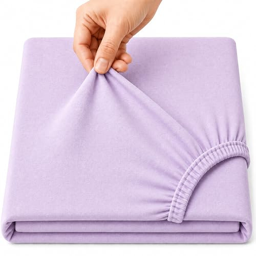 Family Bedding Deep Pocket Fitted Sheet, 100% Jersey Cotton, Lilac, Super King