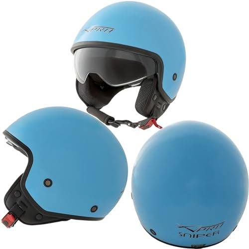 Casco Jet Demi Scooter Moto Omologato ECE 22-06 Visiera Parasole Blu XL