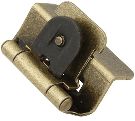 Hickory Hardware P5310-AB Double Demountable Hinge - Easy Installation Cabinet - 1/2 Inch Overlay Self-Closing Feature with 170° Opening Face Frame - Screwless Mounting Antique Brass Finish 1 Pair
