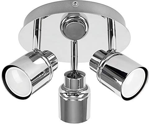 MiniSun | Modern Polished Chrome Adjustable 3 Way Round Plate Ceiling Spotlight | Ceiling Spots, Home Décor & Improvement Essential | Includes 5W LED Bulbs [3000K Warm White]