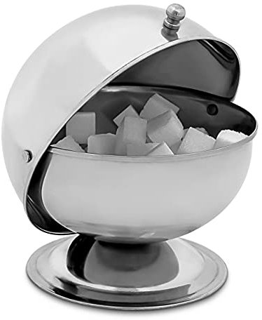 Relaxdays Zuckerdose SWEETY aus Edelstahl 14 x 13 x 13 cm HxBxT, Zuckerkugel mit Rolldeckel, runde Bonbon-Dose, silber
