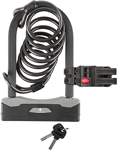 M-Wave Bügelschloss Mit Spiralkabel, Optimale Sicherung des Fahrrads B und S, schwarz/grau, 12340251