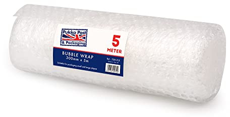 Pukka Pad, Pukka Post –Lightweight Protective Bubble Cushioning Wrap for Packaging and Mailing, Small Air Bubbles, 300mm x 5m Roll, Clear for Packing or Storage Boxes