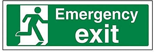 VSafety 21015AX-S - Cartello per uscita di emergenza, con scritta in lingua inglese “Emergency Exit”, orizzontale, in vinile autoadesivo, 300 x 100 mm, verde