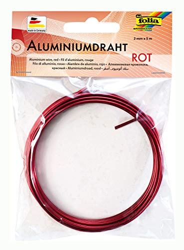 folia 79620 - Aluminiumdraht, Basteldraht in rot, 2 mm x 5 m, besonders leicht formbar, für Bastelarbeiten und zur Dekoration