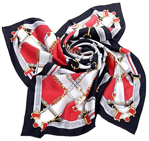 Avenella Zeitlos Elegantes SEIDENTUCH aus Seidentwill in klassischem Design, Farben: Rot Weiss Gold Schwarz Grau; Tuch aus 100% Seide, 88x88 cm, Handrolliert