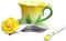 Beddinginn Handgefertigte Porzellantassen mit Untertasse und Löffel, Rosen-Design (gelb)