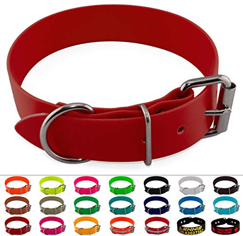 LENNIE BioThane Halsband, Edelstahl-Rollschnalle, 38 mm breit, Größe 45-55 cm, Rot, Aufdruck möglich