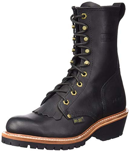 Ad Tec Mens 10in Fireman Logger Certified Work Boots, Black - Full Grain Oiled Leather, Non Slip Rubber Outsole & Fire Resistant Footwear